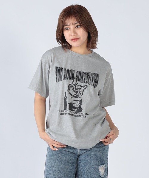 CECIL McBEE（セシルマクビー）の「CATプリントTシャツ（Tシャツ/カットソー・レディース・グレー/ブラック/チャコールグレー・LARGE/MEDIUM）」の3枚目の写真