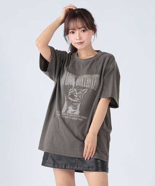 CECIL McBEE（セシルマクビー）の「CATプリントTシャツ（Tシャツ/カットソー・レディース・グレー/ブラック/チャコールグレー・LARGE/MEDIUM）」の11枚目の写真