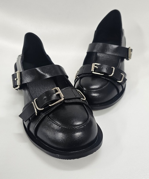 ブラック ローファー バックル付き Shoes in Closet ローファー 超軽量マニッシュ バックル付き