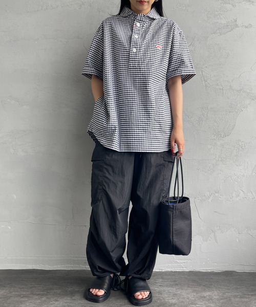 DANTON（ダントン）の「[DANTON/ダントン] ラウンドカラー プルオーバー ショートスリーブシャツ(ギンガム, ストライプ)（シャツ/ブラウス・レディース・ネイビー/サックスブルー/ブラック・38/40/42）」の13枚目の写真