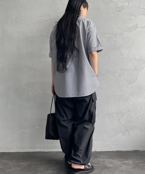 DANTON（ダントン）の「[DANTON/ダントン] ラウンドカラー プルオーバー ショートスリーブシャツ(ギンガム, ストライプ)（シャツ/ブラウス・レディース・ネイビー/サックスブルー/ブラック・38/40/42）」の15枚目の写真