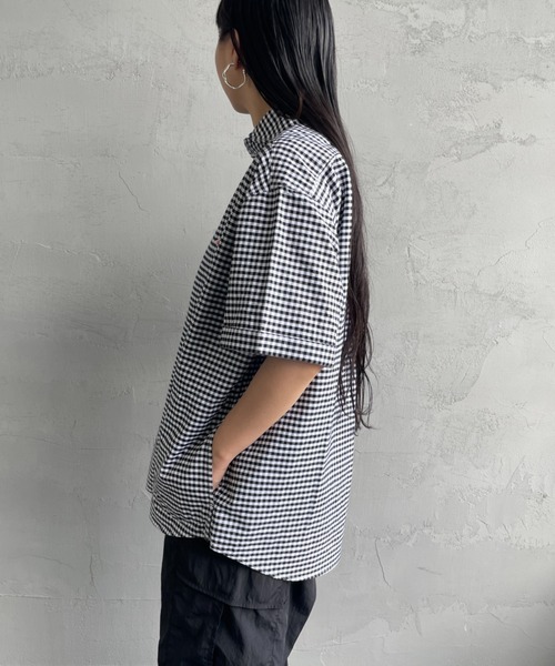 DANTON（ダントン）の「[DANTON/ダントン] ラウンドカラー プルオーバー ショートスリーブシャツ(ギンガム, ストライプ)（シャツ/ブラウス・レディース・ネイビー/サックスブルー/ブラック・38/40/42）」の17枚目の写真