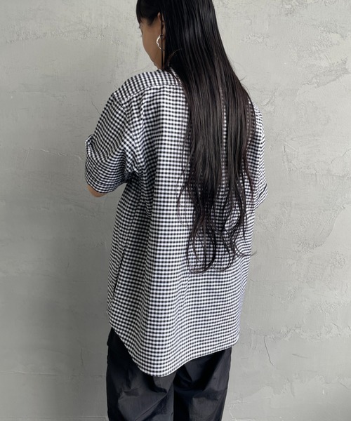 DANTON（ダントン）の「[DANTON/ダントン] ラウンドカラー プルオーバー ショートスリーブシャツ(ギンガム, ストライプ)（シャツ/ブラウス・レディース・ネイビー/サックスブルー/ブラック・38/40/42）」の18枚目の写真