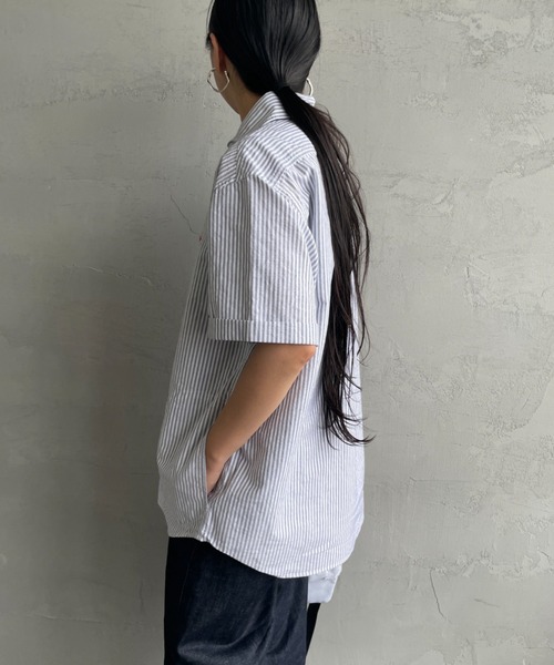 DANTON（ダントン）の「[DANTON/ダントン] ラウンドカラー プルオーバー ショートスリーブシャツ(ギンガム, ストライプ)（シャツ/ブラウス・レディース・ネイビー/サックスブルー/ブラック・38/40/42）」の20枚目の写真