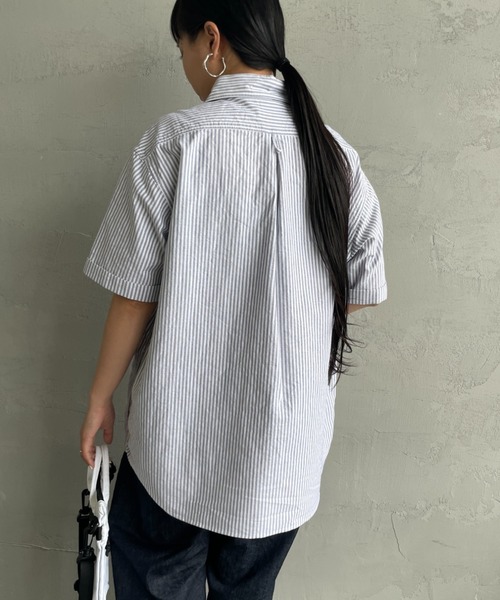 DANTON（ダントン）の「[DANTON/ダントン] ラウンドカラー プルオーバー ショートスリーブシャツ(ギンガム, ストライプ)（シャツ/ブラウス・レディース・ネイビー/サックスブルー/ブラック・38/40/42）」の21枚目の写真