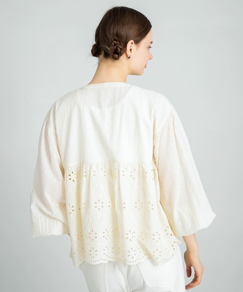 Sonny Label コットンシフリーペプラムガウンブラウス　ブルー　yori セール】コットンシフリーペプラムガウンブラウス（シャツ