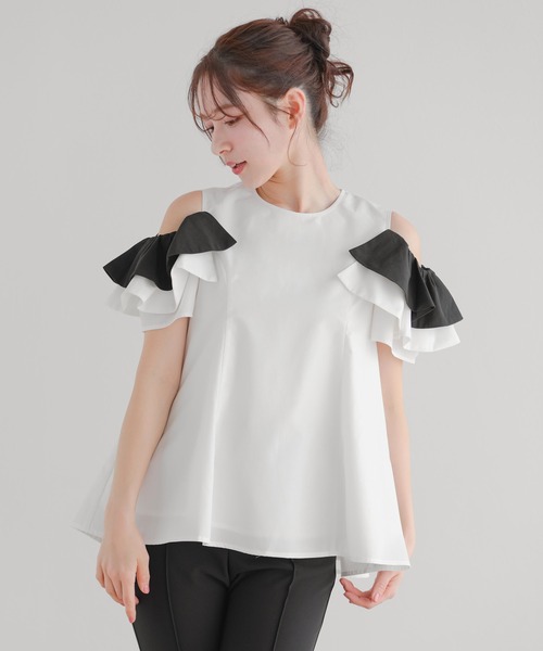 Fit more(フィットモア)の「オープンショルダーフリルトップス(Tシャツ/カットソー・レディース・ホワイト/ブルー系その他/ベビーピンク・FREE)」の18枚目の写真