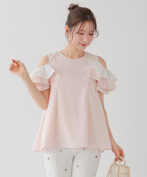 Fit more(フィットモア)の「オープンショルダーフリルトップス(Tシャツ/カットソー・レディース・ホワイト/ブルー系その他/ベビーピンク・FREE)」の22枚目の写真