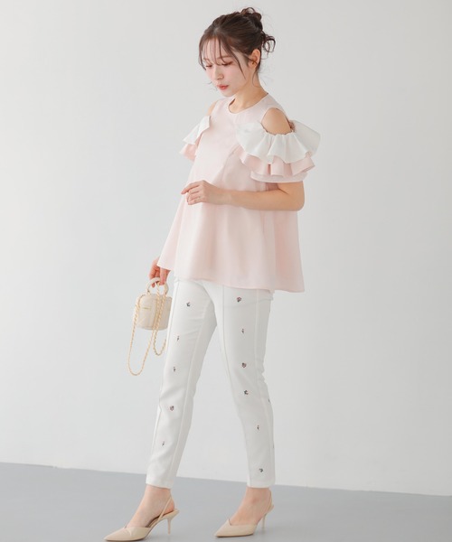 Fit more(フィットモア)の「オープンショルダーフリルトップス(Tシャツ/カットソー・レディース・ホワイト/ブルー系その他/ベビーピンク・FREE)」の12枚目の写真