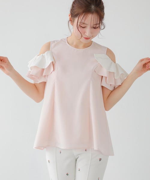 Fit more(フィットモア)の「オープンショルダーフリルトップス(Tシャツ/カットソー・レディース・ホワイト/ブルー系その他/ベビーピンク・FREE)」の13枚目の写真
