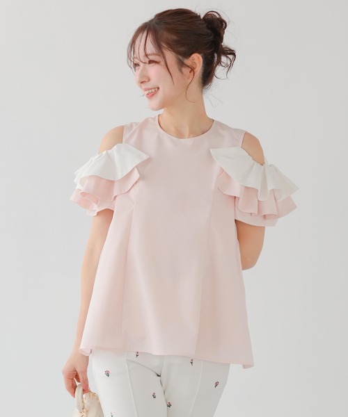 Fit more(フィットモア)の「オープンショルダーフリルトップス(Tシャツ/カットソー・レディース・ホワイト/ブルー系その他/ベビーピンク・FREE)」の14枚目の写真
