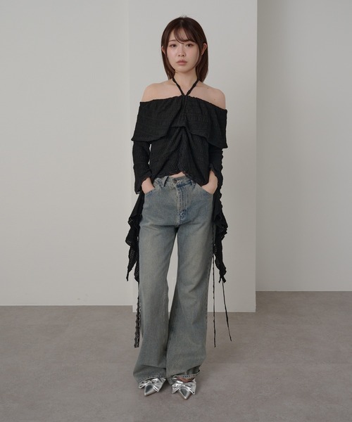 RAY CASSIN（レイカズン）の「【チェック/レース】5分袖チュールプリントオフショルブラウス（シャツ/ブラウス・レディース・ベージュ系その他2/ブラック系その他2/ブルー系その他2/ブラック/ベージュ・FREE）」の19枚目の写真