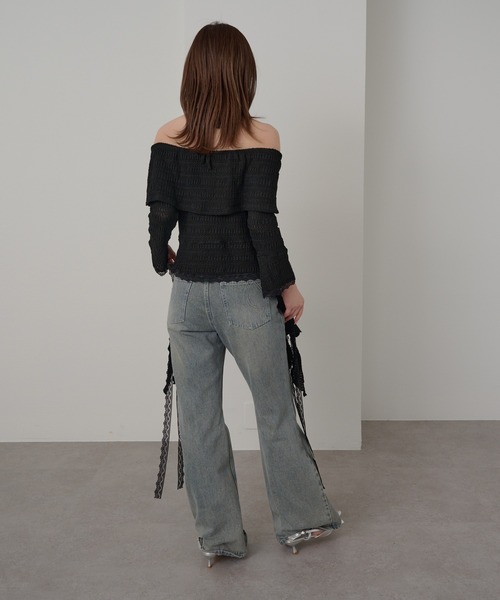 RAY CASSIN（レイカズン）の「【チェック/レース】5分袖チュールプリントオフショルブラウス（シャツ/ブラウス・レディース・ベージュ系その他2/ブラック系その他2/ブルー系その他2/ブラック/ベージュ・FREE）」の20枚目の写真