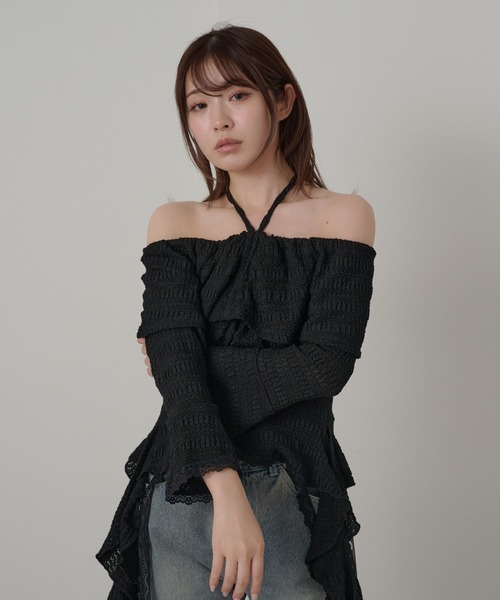 RAY CASSIN（レイカズン）の「【チェック/レース】5分袖チュールプリントオフショルブラウス（シャツ/ブラウス・レディース・ベージュ系その他2/ブラック系その他2/ブルー系その他2/ブラック/ベージュ・FREE）」の21枚目の写真