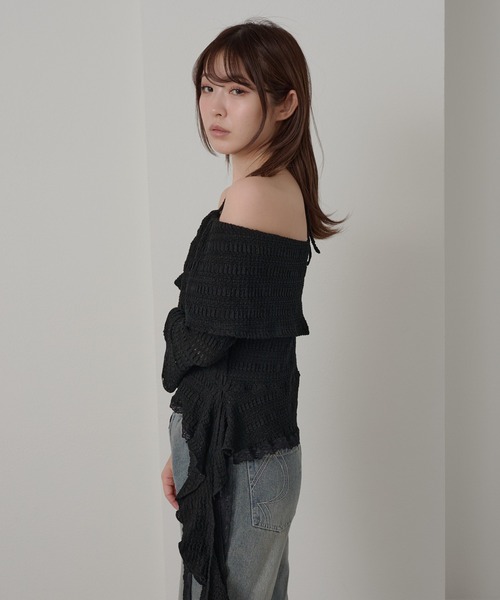 RAY CASSIN（レイカズン）の「【チェック/レース】5分袖チュールプリントオフショルブラウス（シャツ/ブラウス・レディース・ベージュ系その他2/ブラック系その他2/ブルー系その他2/ブラック/ベージュ・FREE）」の22枚目の写真