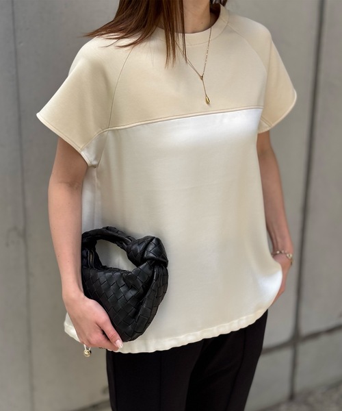 Emma Taylor（エマテイラー）の「ライトダンボールサテンドッキングショートスリーブプルオーバー（Tシャツ/カットソー・レディース・ベージュ/ホワイト/ブラック・FREE）」の20枚目の写真