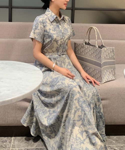 Doula Doula(ドゥーラドゥーラ)の「トワルドジュイ風ベルト付きシャツワンピース(ワンピース・レディース・ブラック/ブルー・FREE)」の5枚目の写真