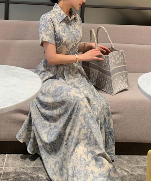 Doula Doula(ドゥーラドゥーラ)の「トワルドジュイ風ベルト付きシャツワンピース(ワンピース・レディース・ブラック/ブルー・FREE)」の6枚目の写真