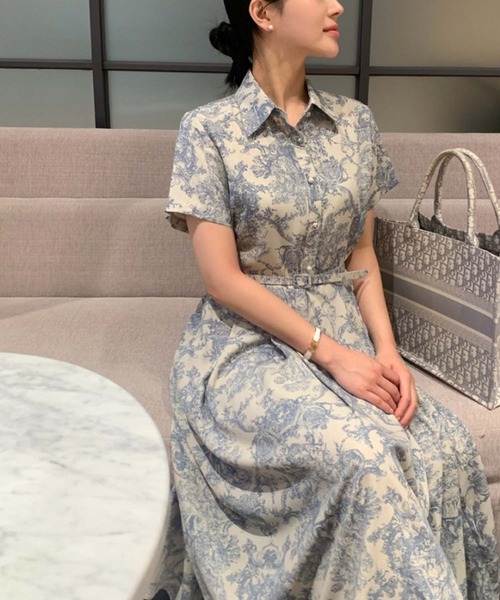 Doula Doula(ドゥーラドゥーラ)の「トワルドジュイ風ベルト付きシャツワンピース(ワンピース・レディース・ブラック/ブルー・FREE)」の7枚目の写真