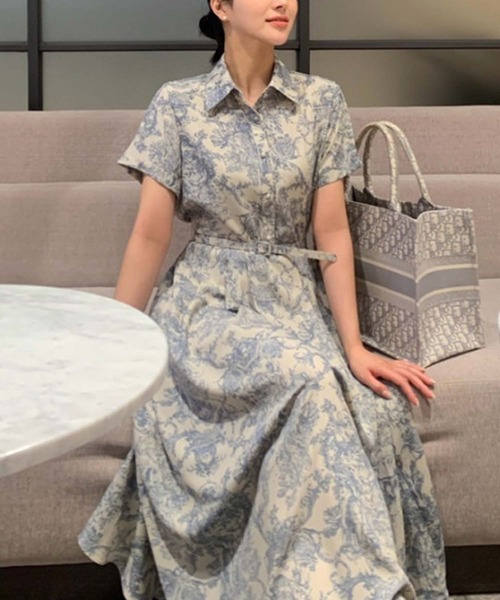 Doula Doula(ドゥーラドゥーラ)の「トワルドジュイ風ベルト付きシャツワンピース(ワンピース・レディース・ブラック/ブルー・FREE)」の8枚目の写真