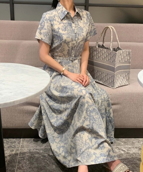 Doula Doula(ドゥーラドゥーラ)の「トワルドジュイ風ベルト付きシャツワンピース(ワンピース・レディース・ブラック/ブルー・FREE)」の3枚目の写真