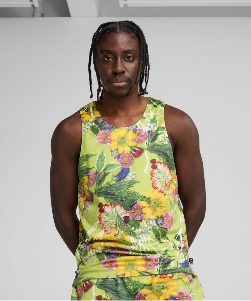 PUMA（プーマ）の「PUMA DUNKED IN FLORALS JERSEY（プーマ ダンク イン フローラル ジャージ）（タンクトップ・メンズ・グリーン系・LARGE/MEDIUM/X-LARGE）」の3枚目の写真