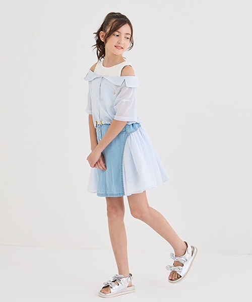 kate spade new york kids(ケイトスペードニューヨーク)の「ガールズ ストライプ切り替えデニムスカート(スカート・キッズ・サックスブルー・140cm/150cm/160cm)」の12枚目の写真
