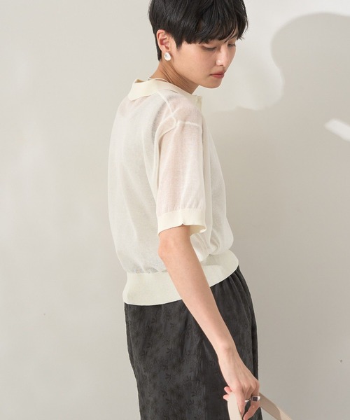 AMERICAN HOLIC（アメリカンホリック）の「ウォッシャブル シアーニット半袖ポロシャツ（ポロシャツ・レディース・アイボリー/ブラック/その他6・M/L）」の4枚目の写真