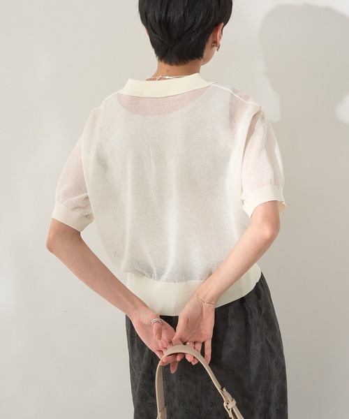 AMERICAN HOLIC（アメリカンホリック）の「ウォッシャブル シアーニット半袖ポロシャツ（ポロシャツ・レディース・アイボリー/ブラック/その他6・M/L）」の5枚目の写真