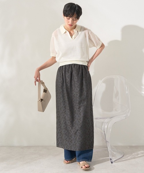 AMERICAN HOLIC（アメリカンホリック）の「ウォッシャブル シアーニット半袖ポロシャツ（ポロシャツ・レディース・アイボリー/ブラック/その他6・M/L）」の6枚目の写真