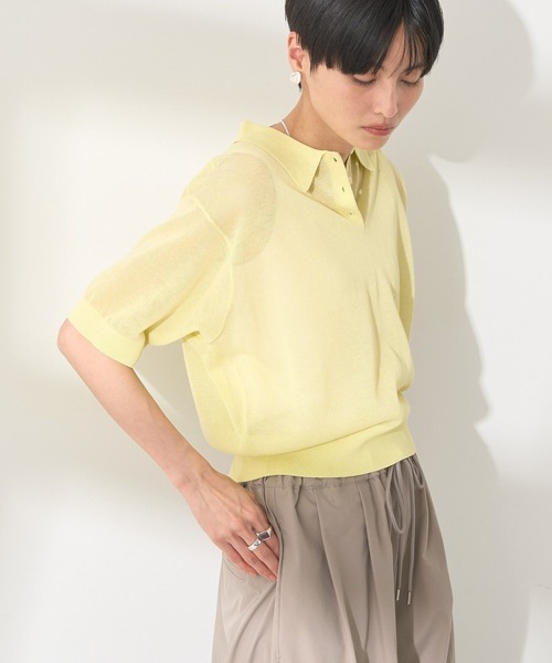 AMERICAN HOLIC（アメリカンホリック）の「ウォッシャブル シアーニット半袖ポロシャツ（ポロシャツ・レディース・アイボリー/ブラック/その他6・M/L）」の8枚目の写真