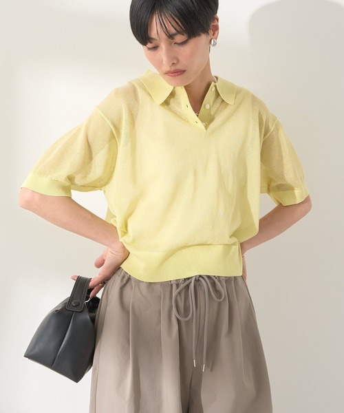 AMERICAN HOLIC（アメリカンホリック）の「ウォッシャブル シアーニット半袖ポロシャツ（ポロシャツ・レディース・アイボリー/ブラック/その他6・M/L）」の10枚目の写真