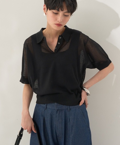 AMERICAN HOLIC（アメリカンホリック）の「ウォッシャブル シアーニット半袖ポロシャツ（ポロシャツ・レディース・アイボリー/ブラック/その他6・M/L）」の14枚目の写真