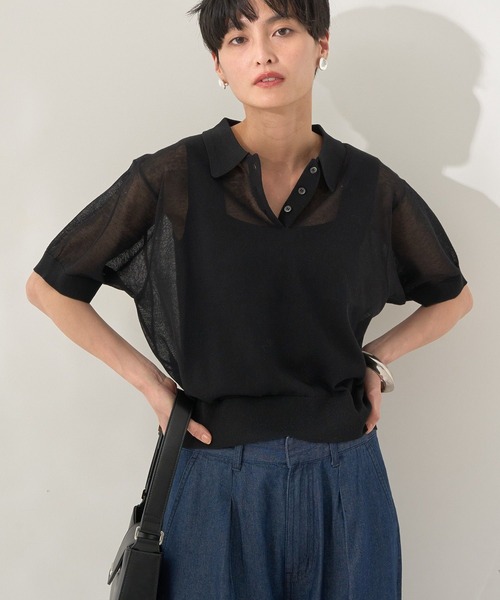 AMERICAN HOLIC（アメリカンホリック）の「ウォッシャブル シアーニット半袖ポロシャツ（ポロシャツ・レディース・アイボリー/ブラック/その他6・M/L）」の16枚目の写真