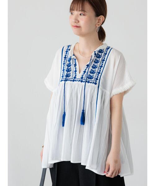 セール】【INDIA made】タッセル付き刺繍ブラウス（シャツ