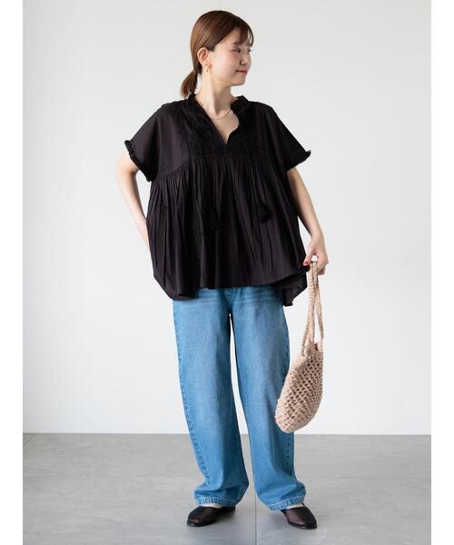 mylan タッセル　ブラウス ドットカットジャガードシフォンブラウス/洗える(ブラウス