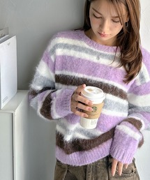 【mily bilet】カラフルミックスで視線釘付け。マルチボーダーシャギーニットプルオーバー（長袖）
