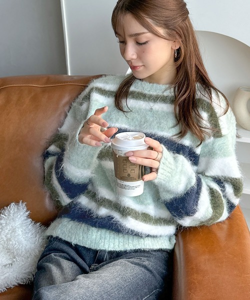 mily bilet(ミウィビレット)の「【mily bilet】カラフルミックスで視線釘付け。マルチボーダーシャギーニットプルオーバー(長袖)(ニット/セーター・レディース・アイボリー/ブルー/パープル・SMALL/MEDIUM/LARGE/X-LARGE)」の15枚目の写真