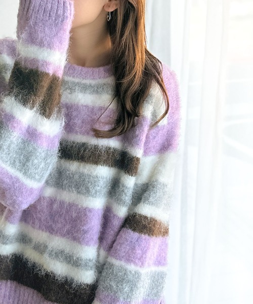 mily bilet(ミウィビレット)の「【mily bilet】カラフルミックスで視線釘付け。マルチボーダーシャギーニットプルオーバー(長袖)(ニット/セーター・レディース・アイボリー/ブルー/パープル・SMALL/MEDIUM/LARGE/X-LARGE)」の20枚目の写真