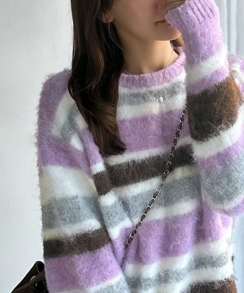 mily bilet(ミウィビレット)の「【mily bilet】カラフルミックスで視線釘付け。マルチボーダーシャギーニットプルオーバー(長袖)(ニット/セーター・レディース・アイボリー/ブルー/パープル・SMALL/MEDIUM/LARGE/X-LARGE)」の17枚目の写真