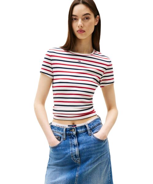 tommy jeans(トミー ジーンズ)の「スリムエッセンシャルリブショートスリーブTシャツ(Tシャツ/カットソー・レディース・マルチ/ブラック/レッド・MEDIUM/SMALL/LARGE/X-SMALL)」の3枚目の写真
