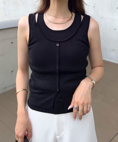 KOBE LETTUCE(コウベレタス)の「フェイクレイヤードニットタンク(ニット/セーター・レディース・ブラック/オフホワイト/チャコール・M)」の7枚目の写真