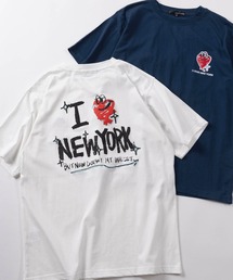 【82】ハートワンポイント刺繍 発泡プリントTシャツ/バックプリント/メンズ/レディース