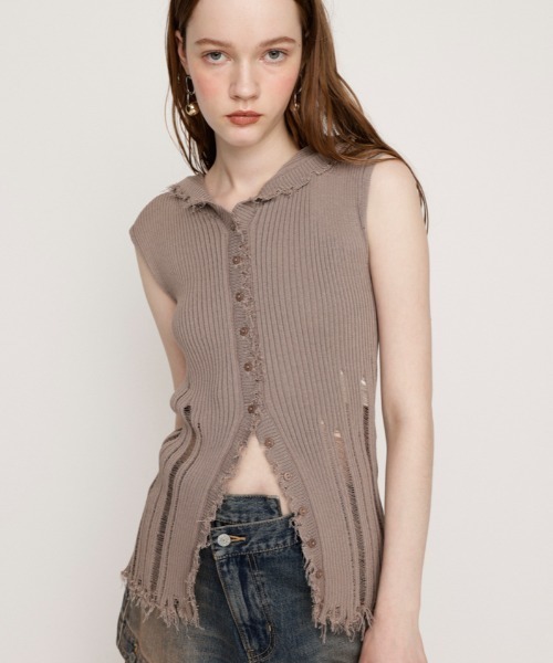 フロントボタンニットオールインワン CAMEL/S セール】FRONT BUTTON KNIT HOODIE フロントボタン ニット