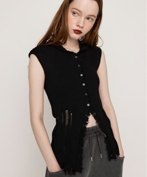 SLY | FRONT BUTTON KNIT HOODIE フロントボタン ニット フーディ サマーニット(ニット/セーター)