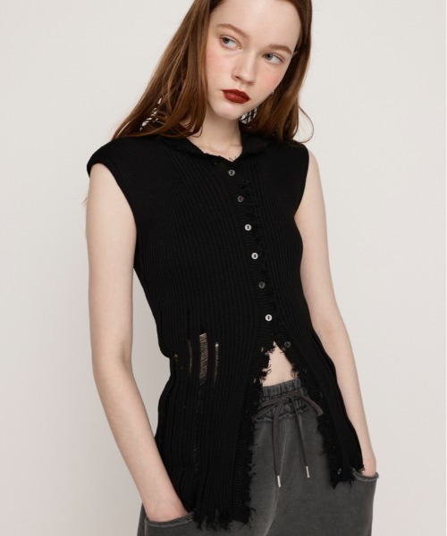 SLY FRONT BUTTON KNIT HOODIE フーディ サマーニット SLY ニット セーター FRONT BUTTON KNIT HOODIE フロントボタン