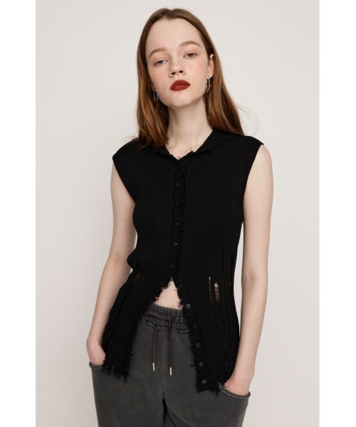 ニット セーター FRONT BUTTON KNIT HOODIE フロントボタン ニット フーディ サマーニット レディース SLY（スライ）の「FRONT BUTTON KNIT HOODIE フロントボタン