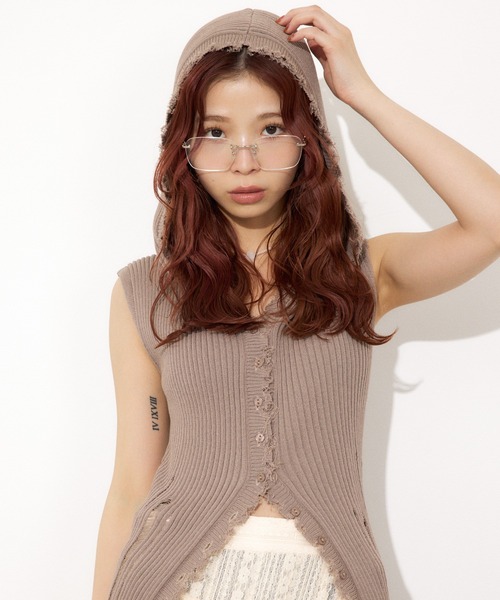 SLY（スライ）の「FRONT BUTTON KNIT HOODIE フロントボタン