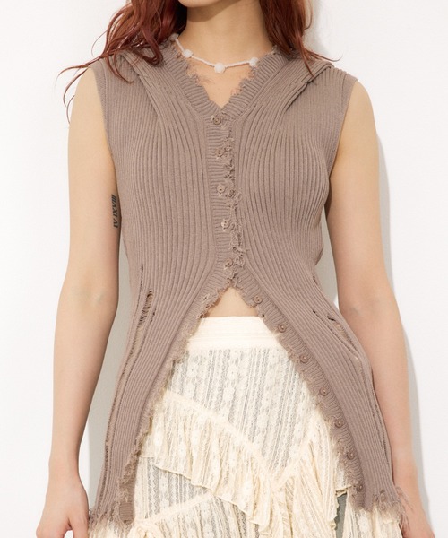 FRONT BUTTON KNIT HOODIE フロントボタン ニット フーディ