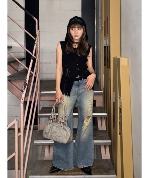 セール】FRONT BUTTON KNIT HOODIE フロントボタン ニット フーディ